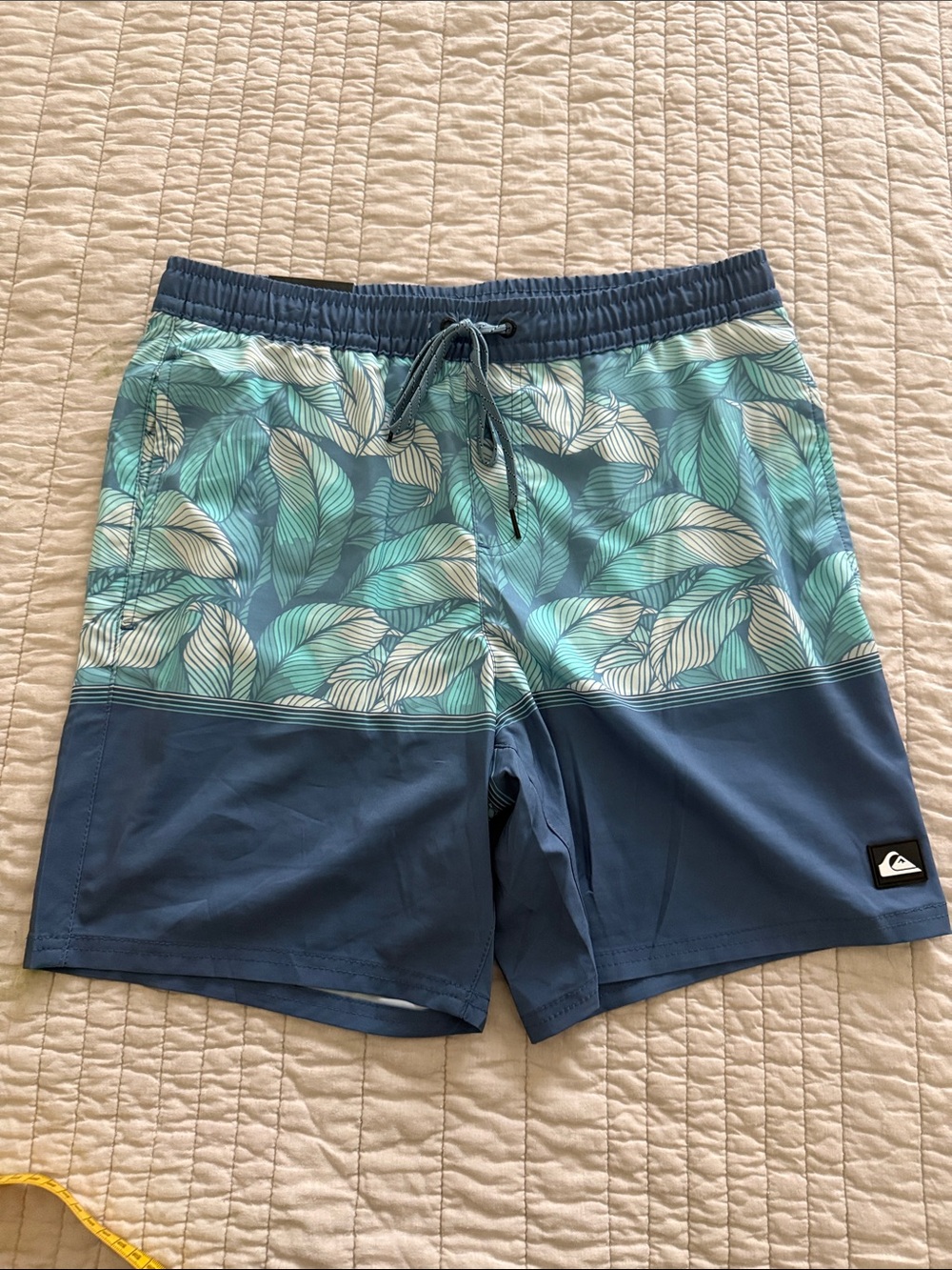 Quiksilver Blue Leaf-Print Men’s Swim Trunks